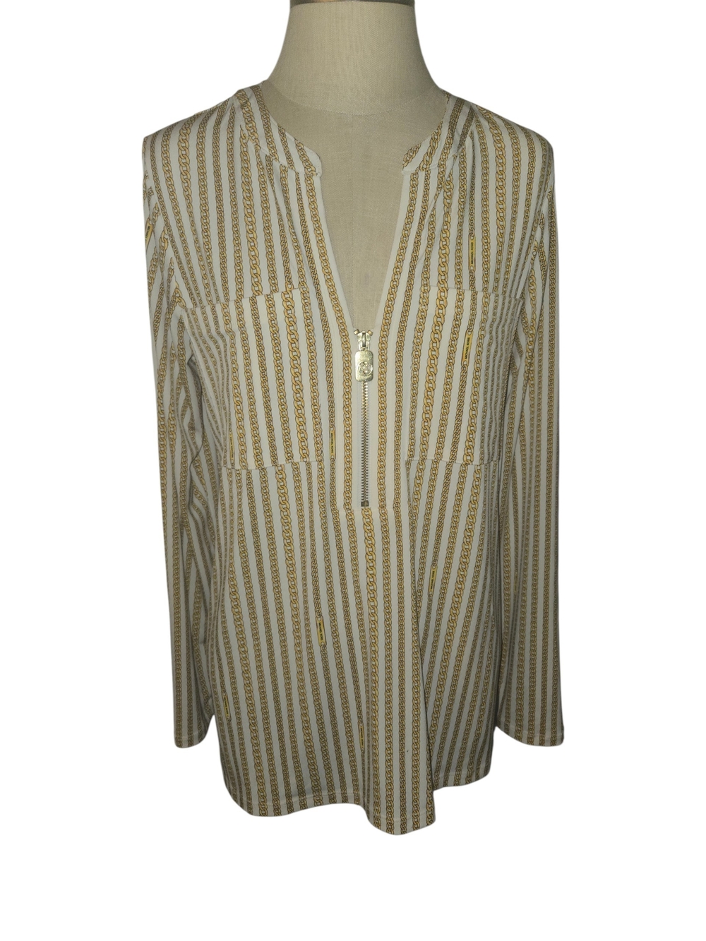 Michael Michael Kors Women's Gold Chain Link ,Zip-Front Top Medium Like New!